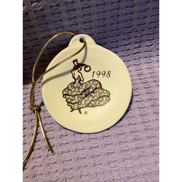 Fiesta Homer Laughlin Dancing Lady 1998 Yellow Plate Shaped Christmas Ornament - Picture 2 of 5